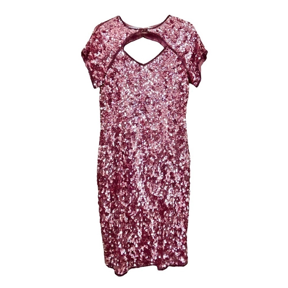 Vtg Stenay Sequined Silk Keyhole Evening Cocktail Dress Dusty Pink Size 6